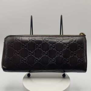 Gucci‎ Dark Brown GG Embossed Leather Wallet Guccissima With COA